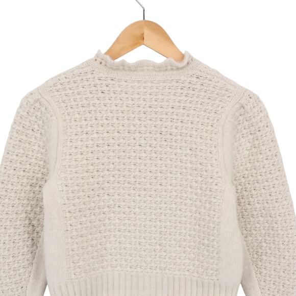 Madewell Scalloped Merino Wool-Blend Cropped Cardigan Sweater Oat Tan Size XS - Picture 6 of 8